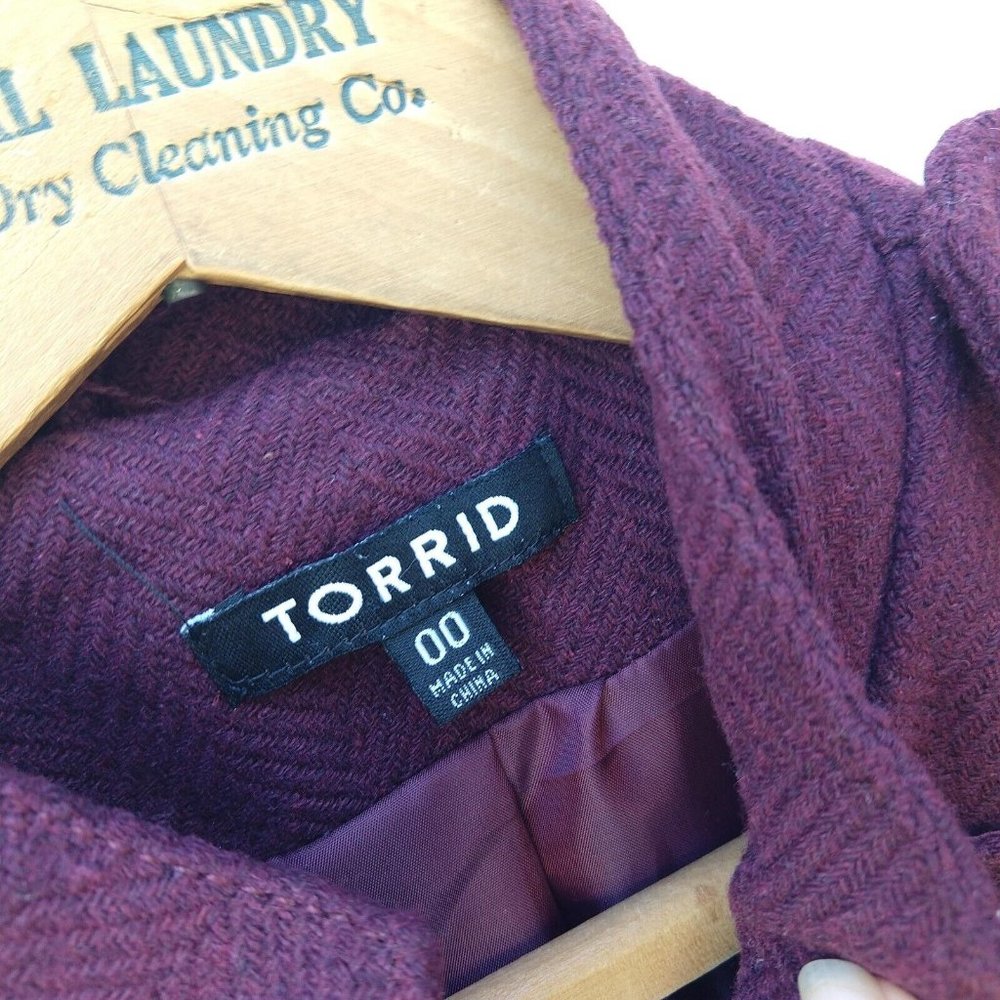 Torrid Burgundy Zip Military Coat Size 10 00 New Button Front Flared High Neck - Picture 9 of 13